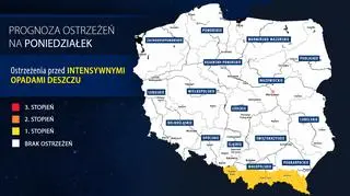 Prognoza zagrożeń IMGW na poniedziałek