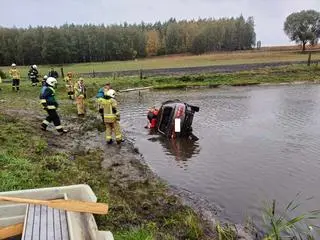 Po zderzeniu z łosiem, samochód wjechał do stawu. Nie żyje kierująca