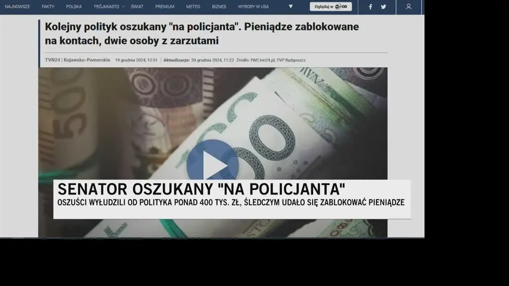 Senator oszukany metodą "na policjanta"