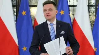 Marszałek Sejmu Szymon Hołownia na konferencji