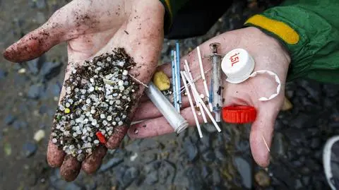 People from Norwegian Society for the Conservation of Nature (Friends of the Earth Norway) collects plastic pellets and other plastic which is llittering Frierstranda (Frier