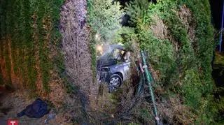 Samochód wpadł na prywatną posesję