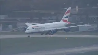 The British Airways aircraft lands at the Heathrow airport