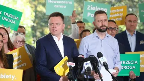 Warszawa, 15.09.2023. Kampania wyborcza do parlamentu 2023. Przewodniczący Polski 2050 Szymon Hołownia oraz prezes PSL Władysław Kosiniak-Kamysz