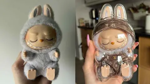 Labubu Julki, które dorwałam na Marywilskiej. Dziś ma już całą szafę miniaturowych ubranek i plastikowe etui, aby nie pobrudzić mu futerka. 