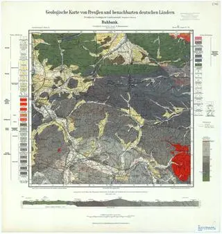 Mapa z początku XX wieku przedstawiająca tereny poszukiwań węgla kamiennego
