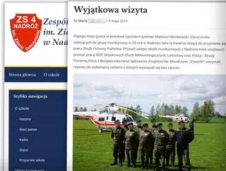 Śmigłowce premiera na boisku szkoły w Nadrożu, 5 maja 2019 r.