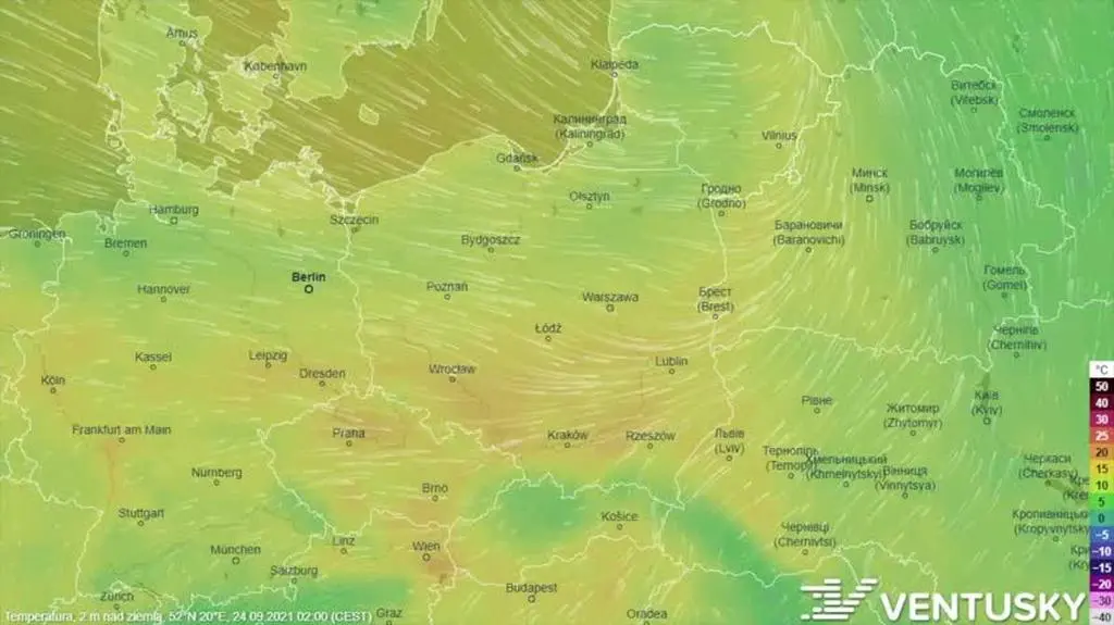 Prognozowana temperatura w ciągu kolejnych dni