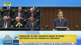 Joanna Banasiuk podczas dyskusji o zakazie aborcji