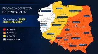 Prognoza zagrożeń na poniedziałek