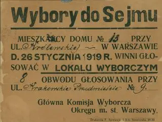 Ogłoszenie dotyczące wyborów do Sejmu ze stycznia 1919 roku