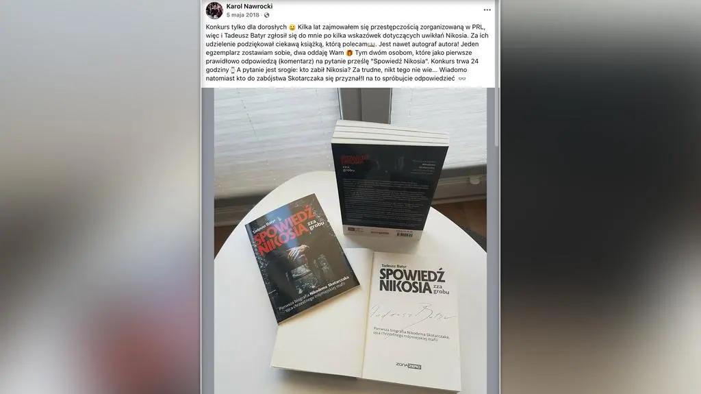 Wpis Karola Nawrockiego z 2018 roku o książce Tadeusza Batyra