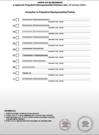 Karta do głosowania w wyborach prezydenckich (2020 rok)