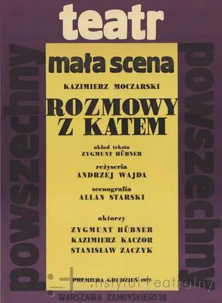 Plakat głośnego spektaklu Wajdy "Rozmowy z katem" ze scenografią Starskiego, z 1977 roku