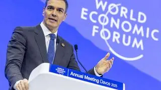 Premier Hiszpanii Pedro Sanchez podczas sesji plenarnej 55. Światowego Forum Ekonomicznego w Davos w Szwajcarii (22.01.2025 r.)