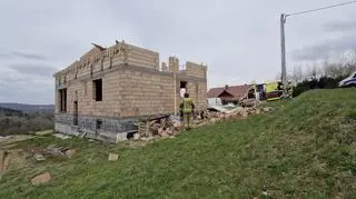 The wall of the building collapsed
