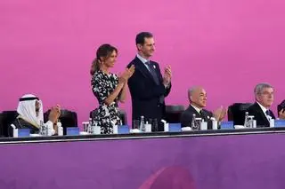 Baszar al-Asad z żoną podczas otwarcia igrzysk azjatyckich w 2023 roku