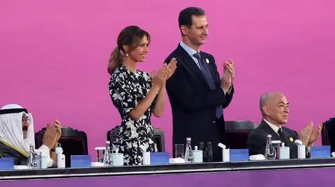 Baszar al-Asad z żoną podczas otwarcia igrzysk azjatyckich w 2023 roku