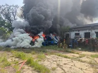 Pożar na składowisku odpadów w Łaniętach