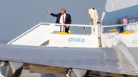 Donald Trump przed odlotem z Holandii (25.06.2025)