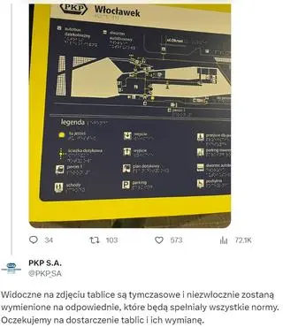 Odpowiedź PKP w sprawie tablic we Włocławku