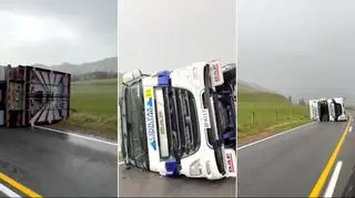 Wiatr był tak silny, że wywracał ciężarówki