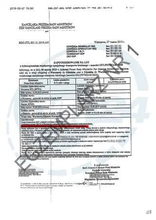 Zapotrzebowanie na lot z prośbą o zabezpieczenie samolotu zapasowego na każdym z lotnisk startów i lądowań