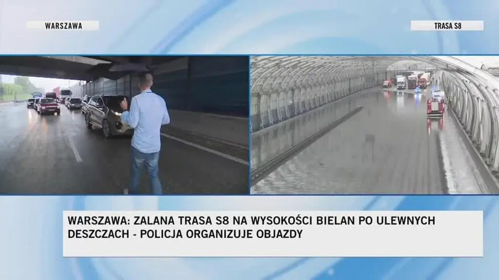Relacja reportera Pawła Łukasika z zalanej trasy S8