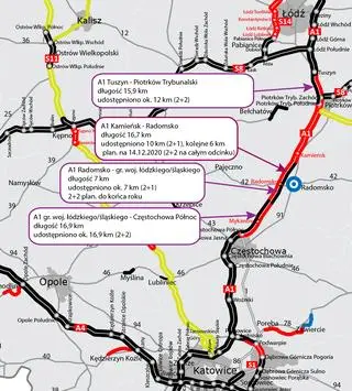 Oddawane obecnie kierowcom odcinki to kolejne części pierwszej jezdni autostrady A1, powstającej między Częstochową a podłódzkim Tuszynem w śladzie starej drogi krajowej nr 1.