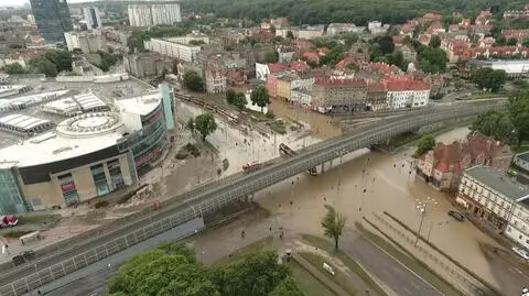 Zalane ulice Gdańska z lotu ptaka