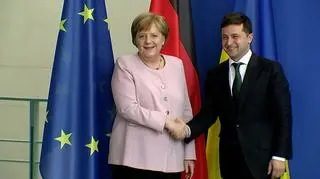 Wołodymyr Zełenski podczas spotkania z Angelą Merkel (2021)