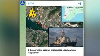 Wpis na kanale Telegram o zatopionej jednostce 