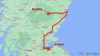 Trasa konwoju z zamku Balmoral do Edynburga