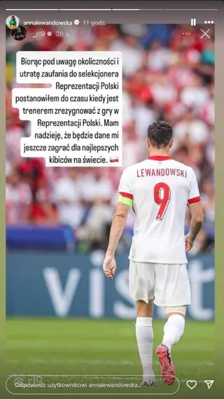 Anna Lewandowska przekazała oświadczenie męża - screen z Instagrama