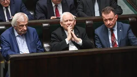 Ryszard Terlecki, Jarosław Kaczyński i Mariusz Błaszczak w Sejmie