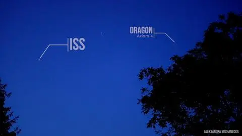 Kapsuła Crew Dragon i ISS na niebie