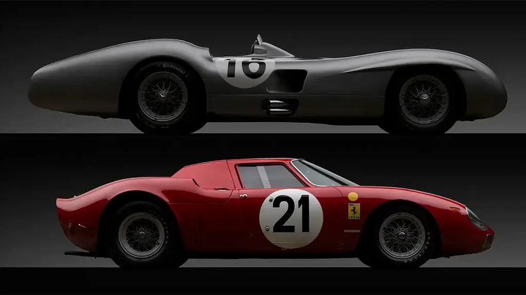 Mercedes-Benz W196 Streamliner (na górze) oraz Ferrari 250LM