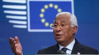 Przewodniczący Rady Europejskiej Antonio Costa na konferencji prasowej podczas szczytu przywódców UE w Brukseli (26 czerwca)