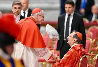 Kardynał Pietro Parolin w trakcie mszy w intencji wyboru papieża         