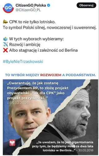Jeden z postów CitizenGo wspierających kampanię Karola Nawrockiego