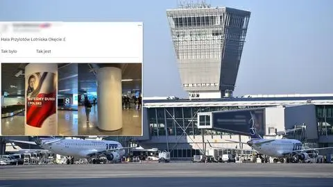Hasło "Jesteśmy dumni z Polski" zniknęło z hali Okęcia. "Znak czasów"? Wyjaśniamy