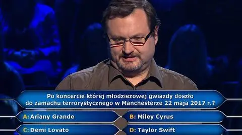 Pytanie w "Milionerach" o zamach terrorystyczny podczas koncertu w Manchesterze 
