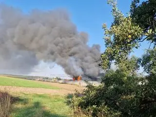 Pożar hali ze sprzętem budowalnym pod Radomskiem