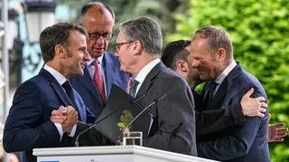 Emmanuel Macron, Keir Starmer, Friedrich Merz, Donald Tusk i Wołodymyr Zełenski w Kijowie