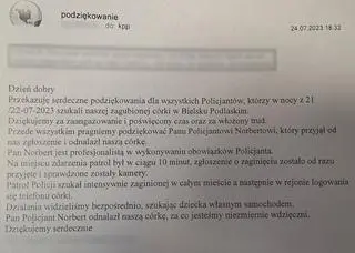 Rodzice wysłali podziękowania 