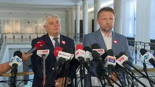 Maciej Lasek i Marcin Kierwiński na konferencji w Sejmie