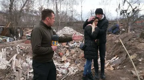 Wojciech Bojanowski rozmawiał z parą, która straciła swój dom w Żytomierzu po ataku rakietowym