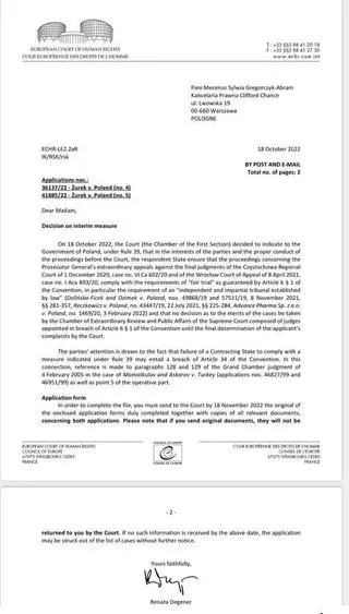 Decyzja Europejskiego Trybunału Praw Człowieka w Strasburgu w sprawie działania Izby Kontroli Nadzwyczajnej i Spraw Publicznych