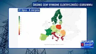 Średnie ceny rynkowe elektryczności (EURO/MWh) w Europie od 31 lipca do 6 sierpnia 2023 roku
