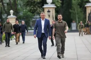 Andrzej Duda i Wołodymyr Zełenski podczas spotkania w Kijowie 